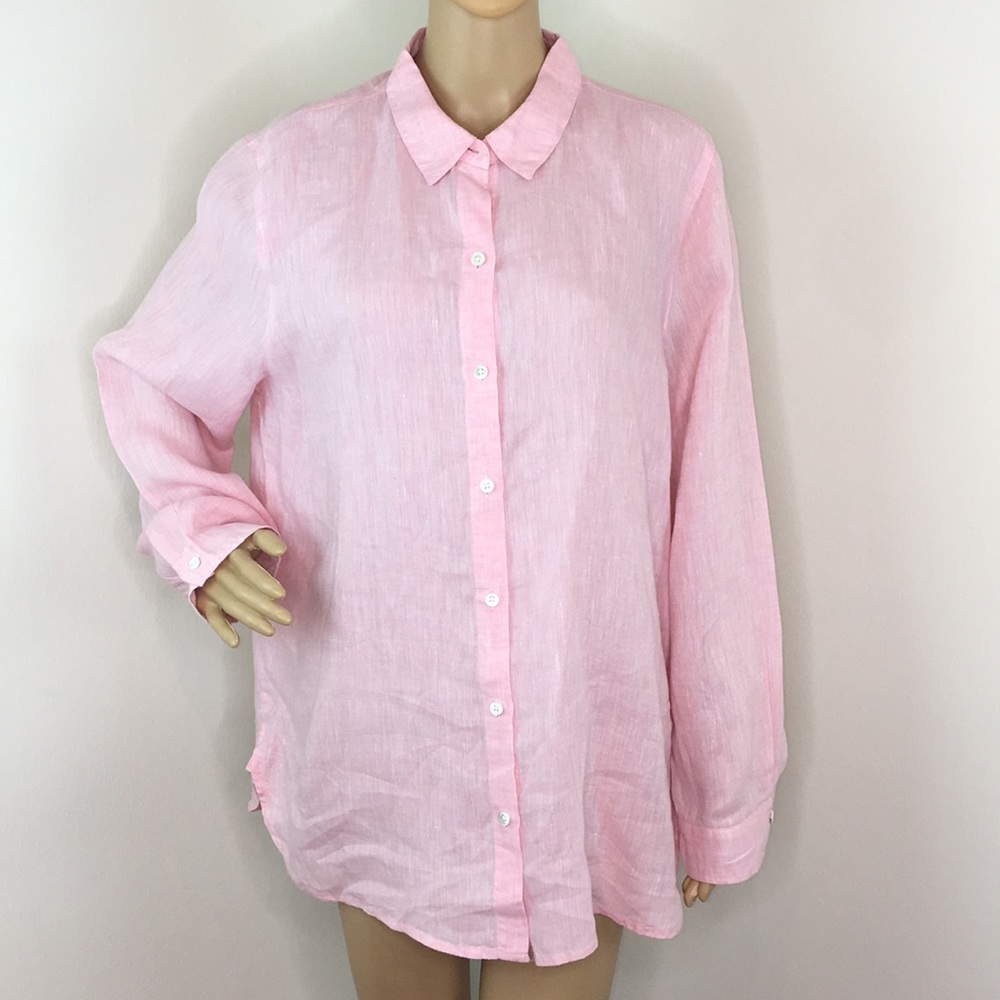 J.Jill Pink Linen Long Sleeve Button Down